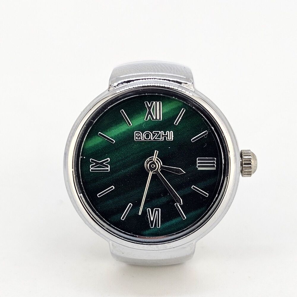 Green Black Dial Ring Watch Women Analog Quartz Watch Stretch Band Finger Watch